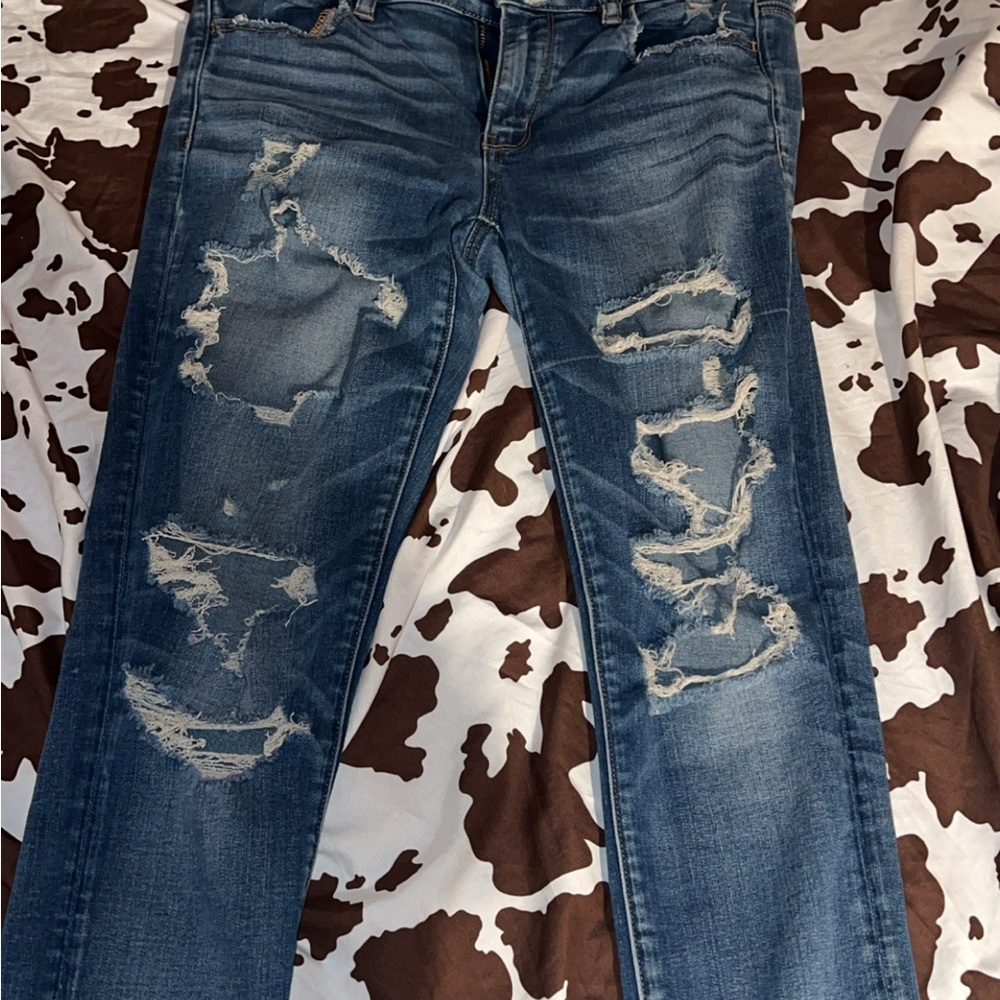 American Eagle Outfitters Distressed Blue Straight Leg Jeans